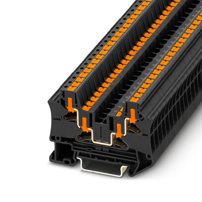 Phoenix Contact Multi-Conductor Terminal Block; PTV 4-QUATTRO BK ; 30A; 600V; 1-Level; #24 - #10; Push-In - Horizontal Entry Connection; Black